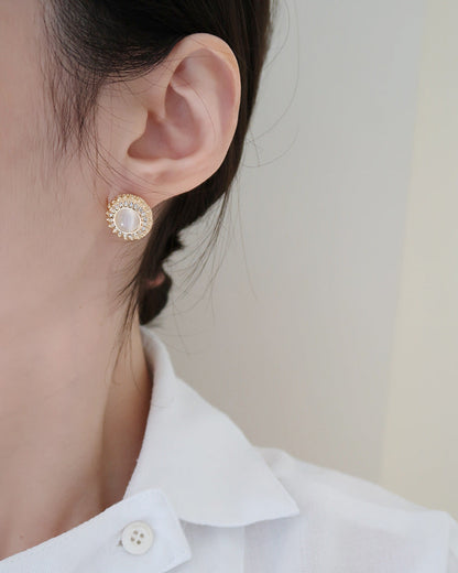 Round Catâs Eye Stone Clip-On Earrings