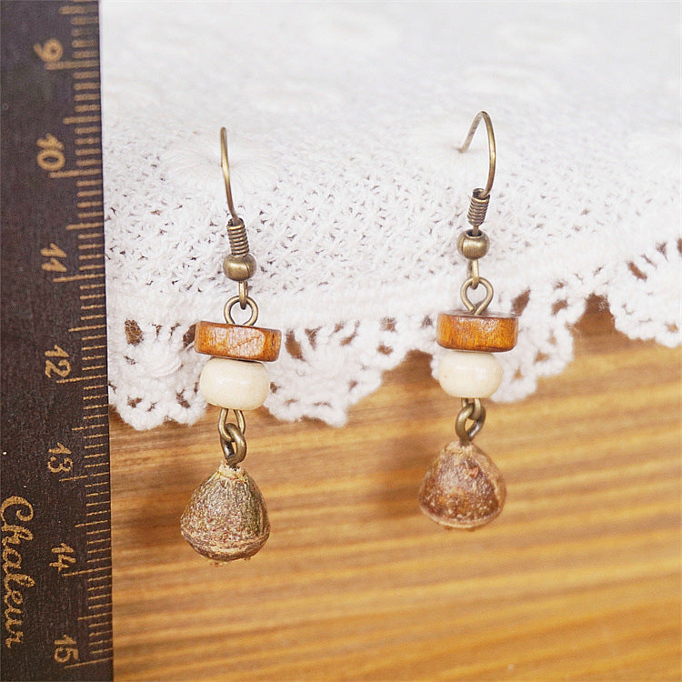 Vintage Botanical Long Wooden Earrings with Unique Design