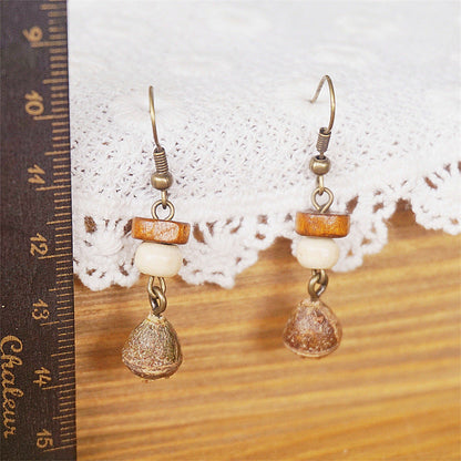 Vintage Botanical Long Wooden Earrings with Unique Design
