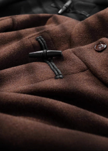 Belted Wool Toggle Coat Dark Brown Tailored