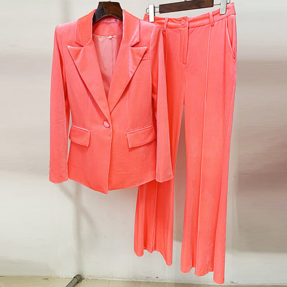 Elegant Velvet Blazer And Flare Pants Set