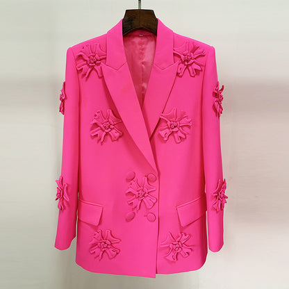 Double-Breasted Floral Embellished Blazer For Women
