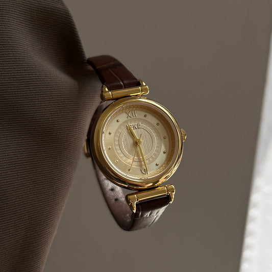 Trendy Round Dial Leather Strap Quartz Watch