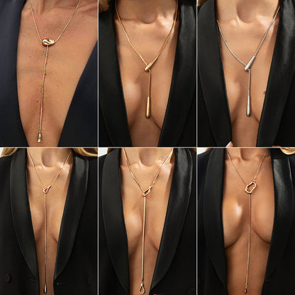 Trendy Irregular Hollow Pendant Long Necklace Geometric Zinc Alloy Chain