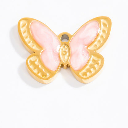 Butterfly Pendant Necklace Natural Stone Stainless Steel Jewelry