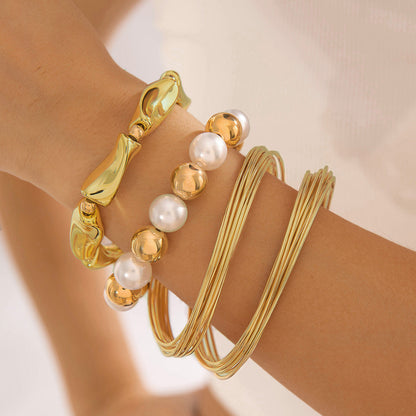 Layered Geometric Statement Cuff Bracelet Set