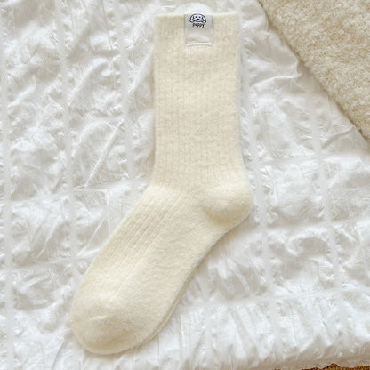 Solid Color Warm Breathable Ribbed Crew Socks