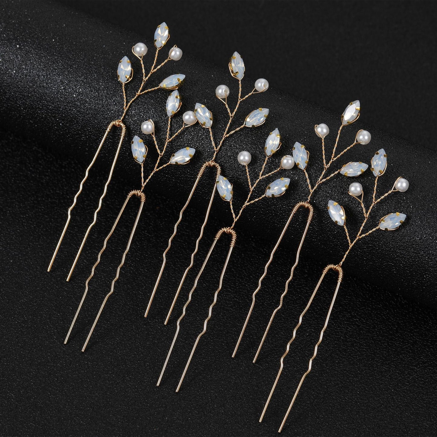 Emerald U-Shaped Hair Pins Set of 6 - Elegant Hair Accessories