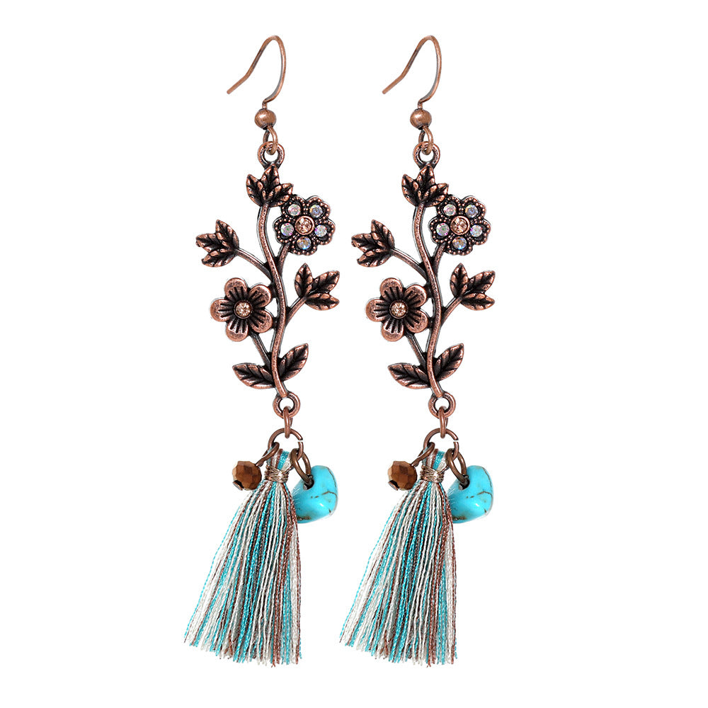 Bohemian Style Gemstone Tassel Earrings for Women