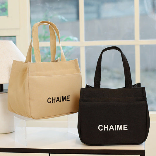 Stylish Canvas Tote Bag Double Zipper Large Capacity Work Lunch Bag