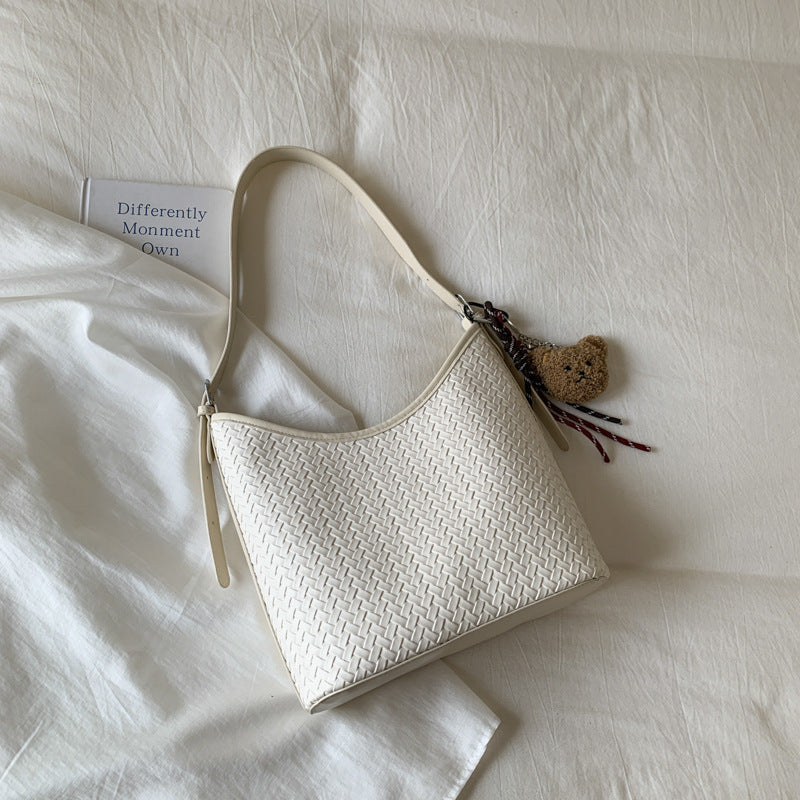 Trendy Woven Texture Bucket Tote Bag Large Capacity Casual Shoulder Bag