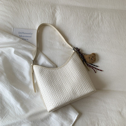 Trendy Woven Texture Bucket Tote Bag Large Capacity Casual Shoulder Bag