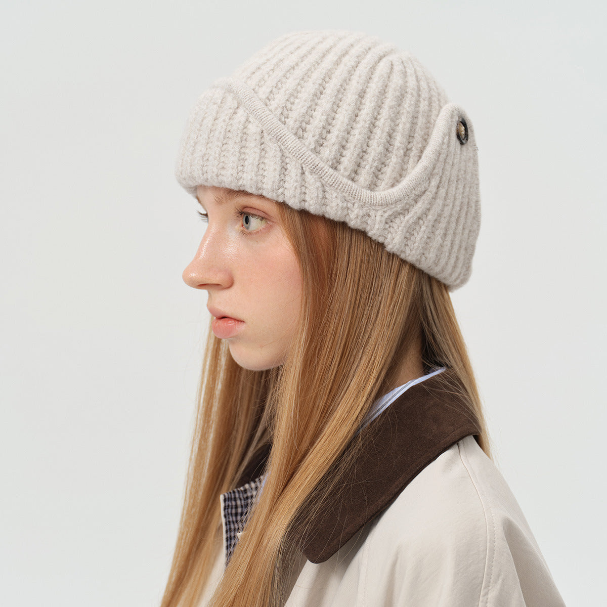 Plain Color Wool Blend Knitted Beanie Hat for Women