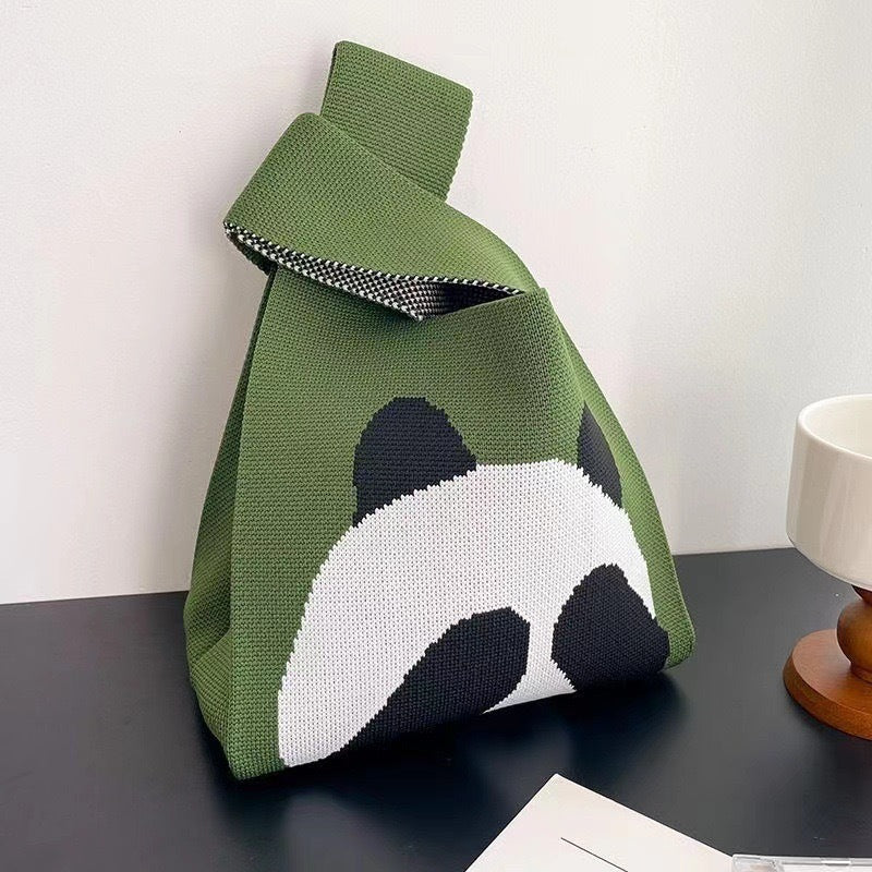Knitted Tote Bag With Cute Designs Soft Polyester Casual