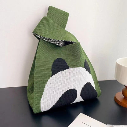 Knitted Tote Bag With Cute Designs Soft Polyester Casual