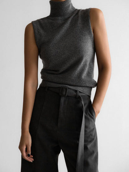 High Neck Sleeveless Knit Top Comfortable Casual Shirt