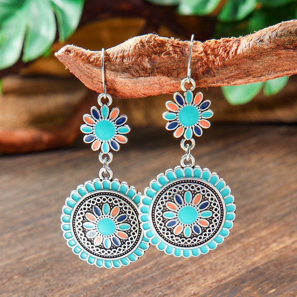 Bohemian Style Turquoise Earrings Set Oval Tassel Dangle Jewelry