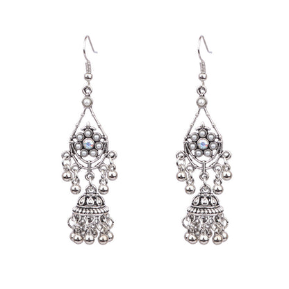Bohemian Geometric Alloy Earrings with Bell Detail