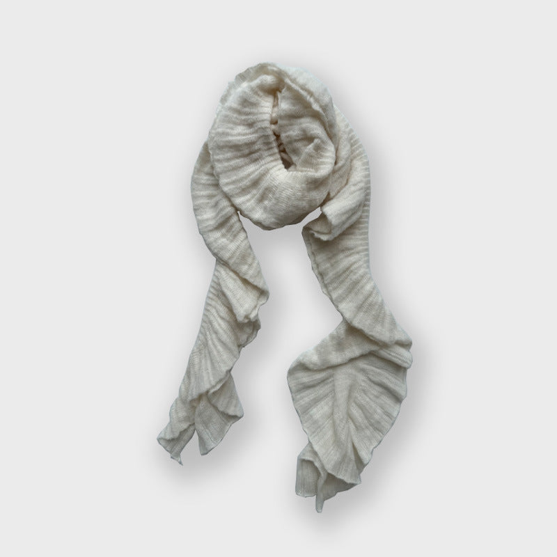 Y2K Style Ruffled Wool Blend Knit Scarf for Women