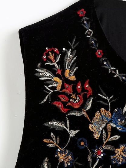 Vintage Flower Embroideries Open Front Vest