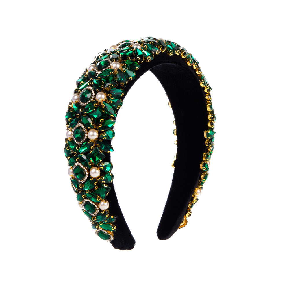 Baroque Style Wide Band Rhinestone Pearl Headband for Women