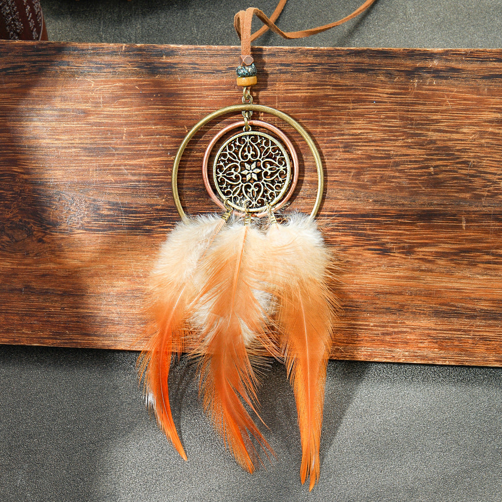 Colorful Feather Pendant Necklace Bohemian Style Butterfly Jewelry