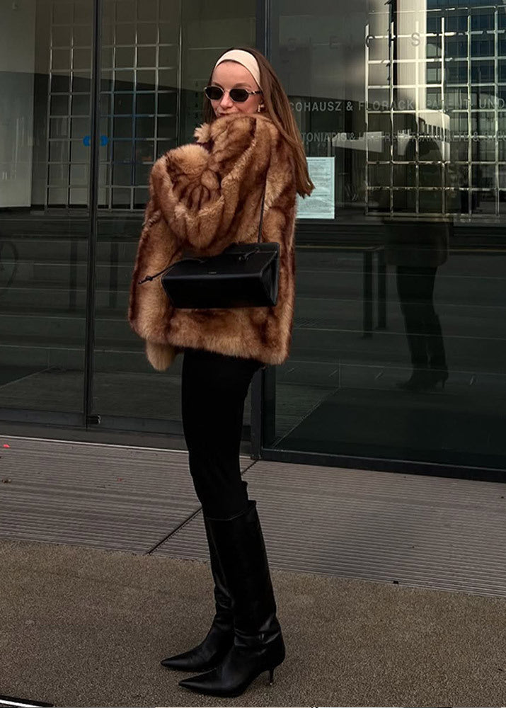 Plush Faux Fur Coat Brown Relaxed Silhouette