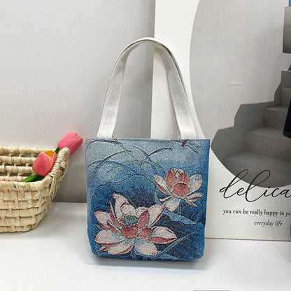 Ethnic Style Elephant Embroidered Canvas Tote Bag for Everyday Use