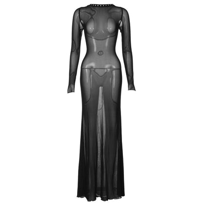 Fashionable Trendy Long Sleeve Sheer Backless Maxi Dress