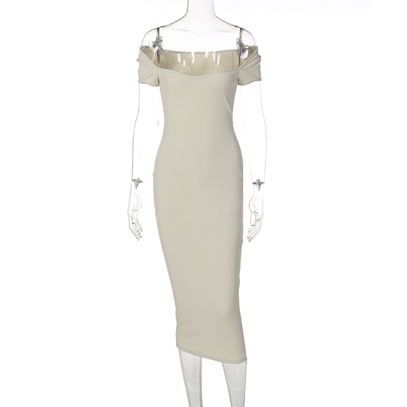 Off-Shoulder Ribbed Maxi Dress Elegant Casual Style