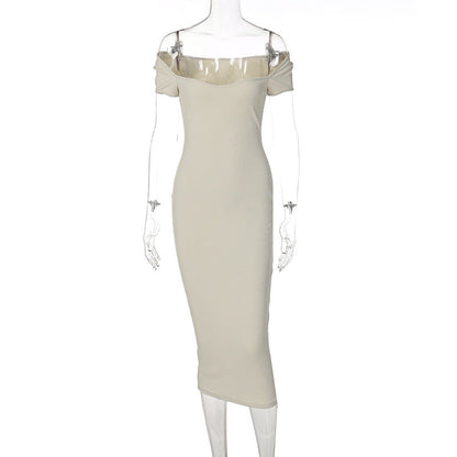 Off-Shoulder Ribbed Maxi Dress Elegant Casual Style