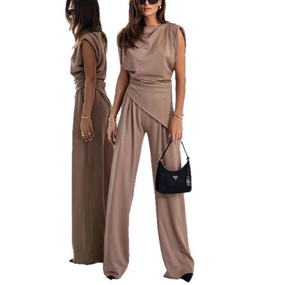 Stylish Solid Color Irregular Women's Suit Set