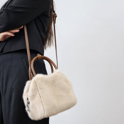 Minimalist Solid Color Fluffy Fuzzy Handbag