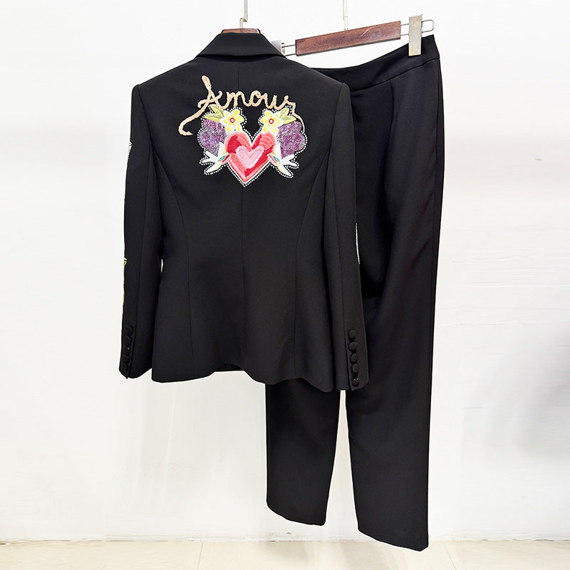 Fashion Beaded Embellished Blazer And Trousers Set