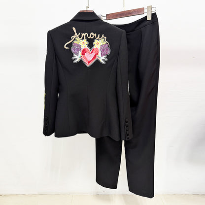 Fashion Beaded Embellished Blazer And Trousers Set