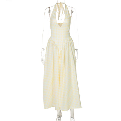 Deep V Lace Hollow-Out Maxi Dress Elegant Casual Dress