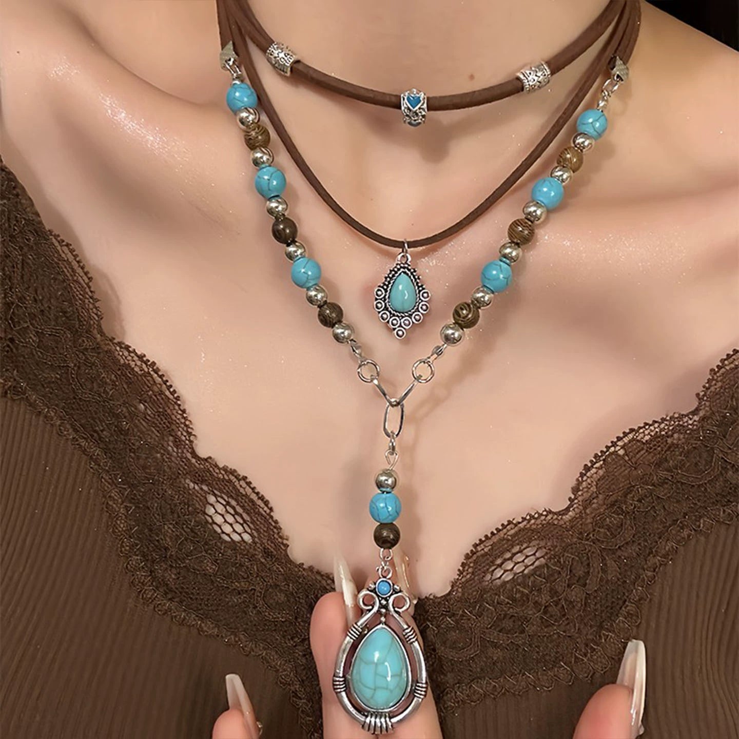 Bohemian Ethnic Style Necklace Design Sense Multi-Layer Stacked Collarbone Chain