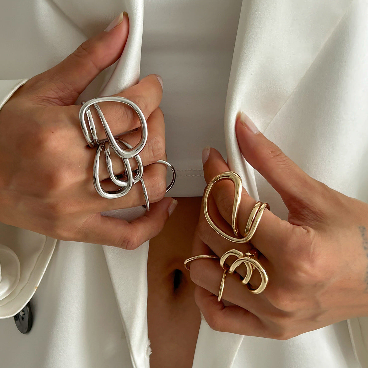 Geometric Hollow Metal Statement Ring
