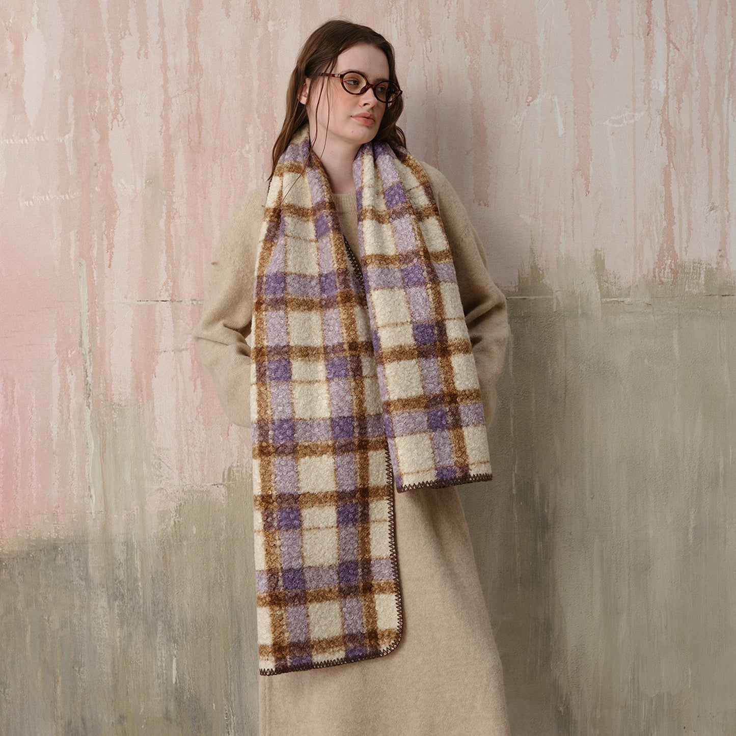 Plaid Color Block Teddy Fleece Soft Scarve