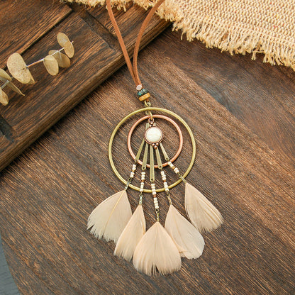 Ethnic Style Feather Pendant Necklace Handmade Zinc Alloy Jewelry