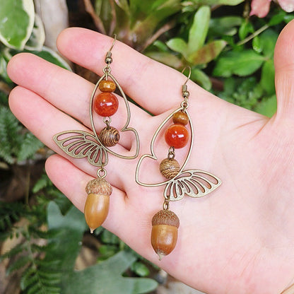 Vintage Bohemian Butterfly Earrings with Natural Stone Beads
