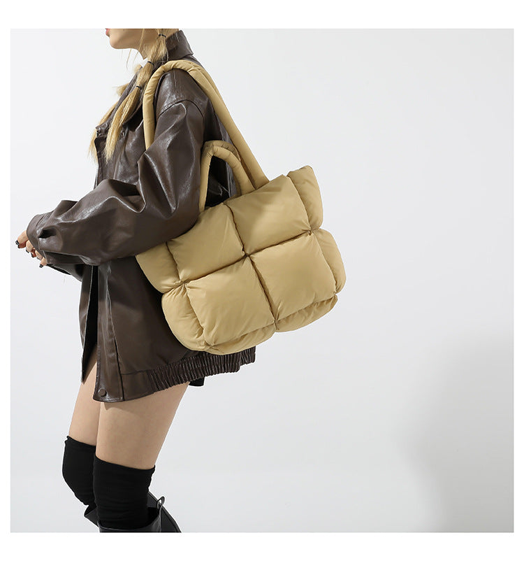 Simple Puffer Tote Bag Solid Color Soft Handbag