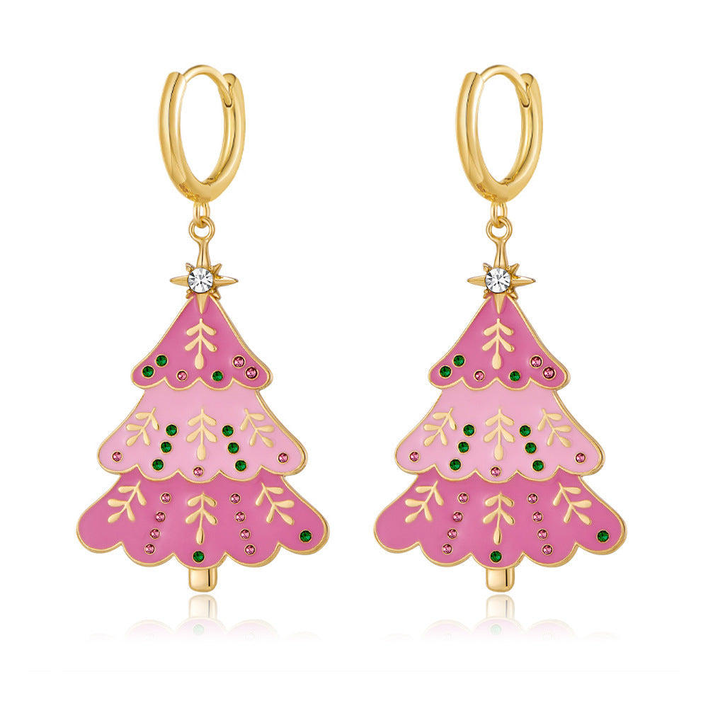 Rhinestone Christmas Tree Pendant Necklace Earrings Set