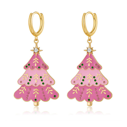 Rhinestone Christmas Tree Pendant Necklace Earrings Set