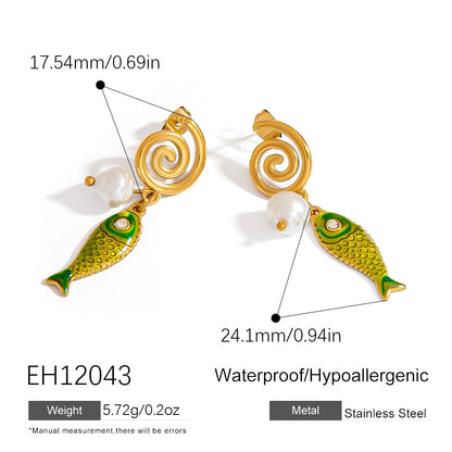 Colorful Fish Pendant DIY Stainless Steel Earrings for Women