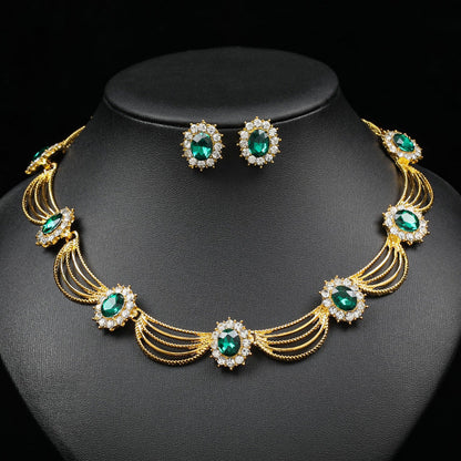 Artistic Retro Gemstone Necklace and Earring Set