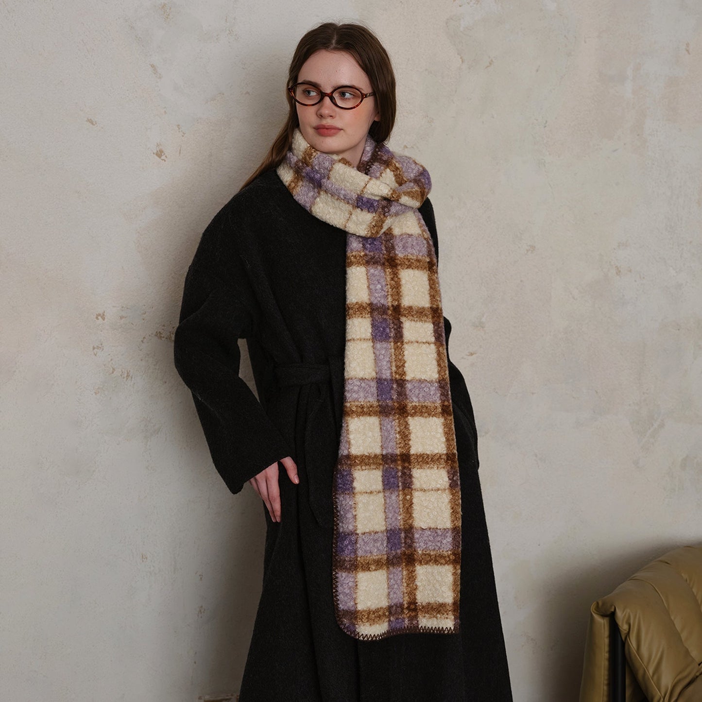 Plaid Color Block Teddy Fleece Soft Scarve