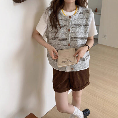 Color Block Knit Cardigan Vest for Women
