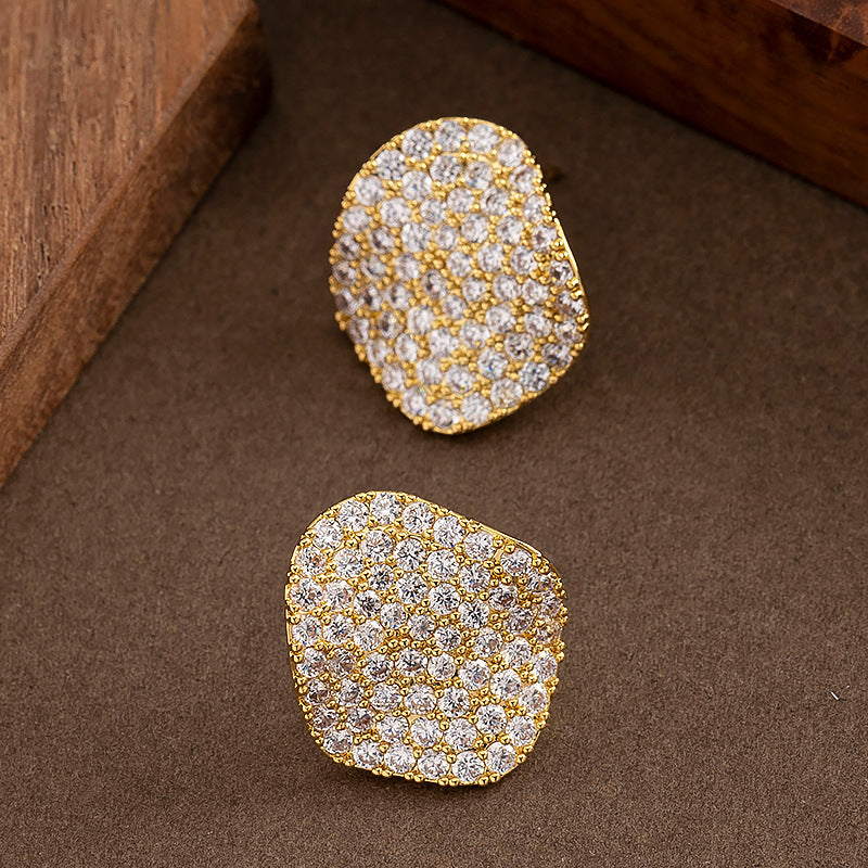 Geometric Zirconia Stud Earrings Elegant Silver Needle Casual Style