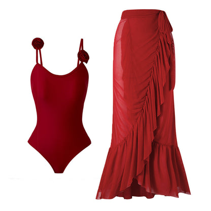 Flower Spaghetti Swimwear Ruffle Skirt Cover